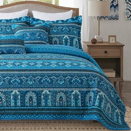 TWINRUN 3 Pieces Cotton King Size Quilt Sets, Lightweight Quilted Bedspread Set, Beds...