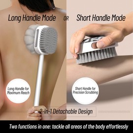 LuxeCasa 2-in-1 Detachable Back Scrubber for Shower, Dual-Sided Exfoliating Body Scrubber with Soft Bristles, Loofah Sponge, Shower Brush for Body, Dry Brushing Body Brush, Travel-Friendly, Family Use
