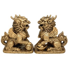Betterdecor - Par de arete para Feng Shui Imperial Guardian Chi Lin/kei Loon/Qi Lin para Anti Bad Chi y un abalorio
