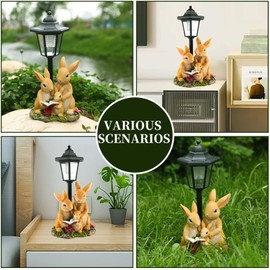 Qonowmo Solar Garden Statues OutdoorDecor-Decorative Solar Lights Outdoor Garden-Lawn Decor Rabbit Statue for Patio Balcony Lawn Yard Art-Funny Housewarming Gift for Garden Mom Grandma