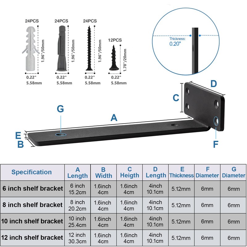 Shelf Brackets Floating Shlef Brackets 6-Inch 6-Packs, 1/5 Inch Thick