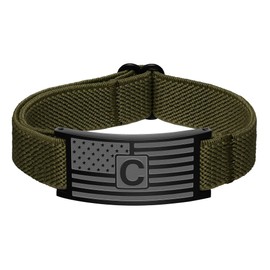 GLITTO Initial Bracelet for Men Boys, Green American Flag Wrist Bracelets Military Jewelry Valentine Father's Day Graduation Gifts Kids Boy Teen Teenage Him Age Letter C