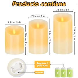Velas Sin llama, velas eléctricas decorativas, Hasta 50 Horas de Luz, velas falsas operadas con pilas para decoraciones de festividades, celebración de temporada, decoración de Navidad y boda(3 piezas)