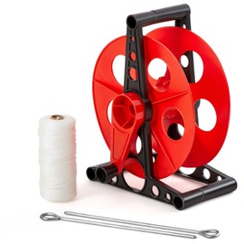 PullCrease Sports Standard String Winder Kit with 500 ft #36 Nylon String Line and Ground Nail, Baseball Field Line Cord Storage Reel with Center Spin Handle for Baseball Soccer(Red Deluxe)