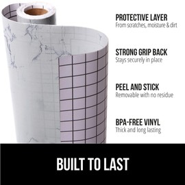 GORILLA GRIP Peel and Stick Paper, Removable Cover for Books, Shelves, Countertops, Drawers, Cabinets and Crafts, Easy Install Kitchen Decor, Shelf, Drawer, Cabinet Liners 11.8 in x 10 FT White Marble