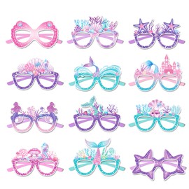 CC HOME 12Pcs Mermaid Party Eyeglasses Ocean Under The Sea Paper Glasses Bulk Sunglasses Frame Summer Mermaid Tail Theme Photo Booth Props Party Favor Birthday Supply Decor Birthday Accessories