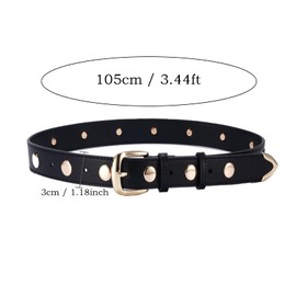 XDGBGFN Women Fashion Leather Belt with Gold Buckle for Jeans Pants Dress Vintage Punk Studded Belts (Gold Buckle-black)