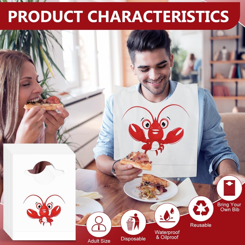 Nonley Disposable Lobster Bib - 50 Pcs Plastic Adult Bibs