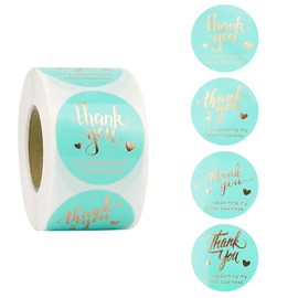 BUNCHBRAVO 500 Thank You Stickers Roll for Small Business – 4 Designs with Gold Foil, Appreciation Labels for Packaging, Gifts and Envelopes