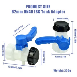 DOUSELLA IBC Outlet Valve Tank Accessories IBC Container Outlet IBC Ball Valve Water Tank Shut-off Valve DN40/62 mm IBC Tank Control Valve Tank Valve Adapter for Rainwater Tank IBC Container