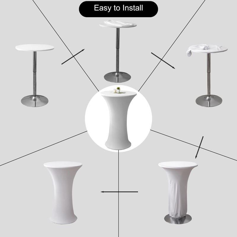 Viiamacki 24x43 Inch Round Spandex Cocktail Tablecloth, White Elastic Fitted