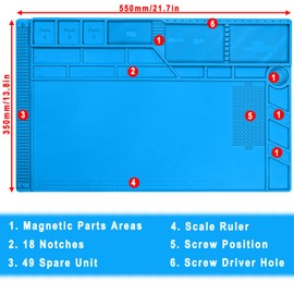 Premium Heat Resistant 932°F Silicone Soldering Mat, Large Anti Static Magnetic Electronic Repair Work Mat for BGA and Gun Soldering Iron, Workbench, Cell Phone Laptop Repair, 21.6'' *13.8 ''