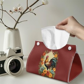 ZUXONGSY Rooster Tissue Box Cover Red Leather Tissue Box Holder Office Decor House Long Tissue Box Container Hotel Easy to Clean Floral Tissue Case