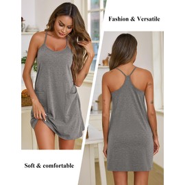 Marvmys Short Cotton Nightgowns Sleeveless Night Dress for Women Sleepwear Ladies Nightgowns Knee Length Dark Grey M