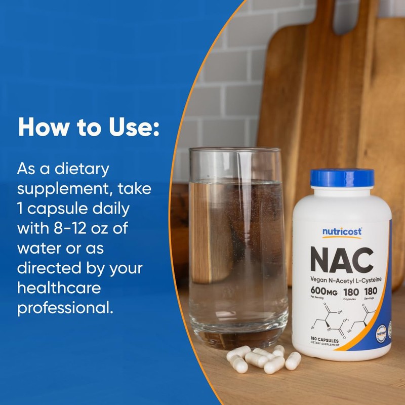 Nutricost N-Acetyl L-Cysteine (NAC) 600mg, 180 Capsules - Non-GMO, Gluten