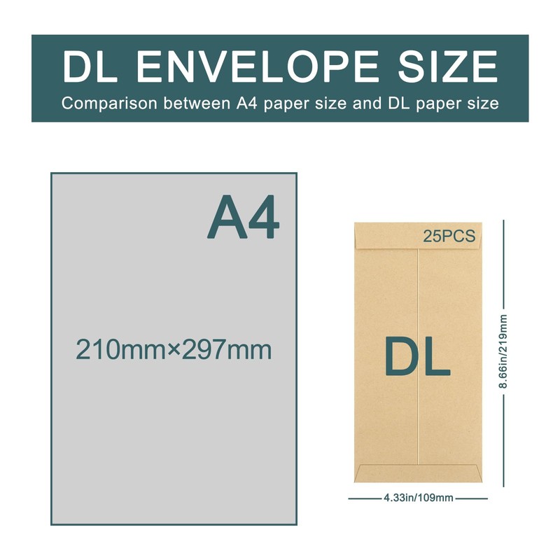 25 Packs 110 x 220 mm Self Seal Pocket Envelopes,