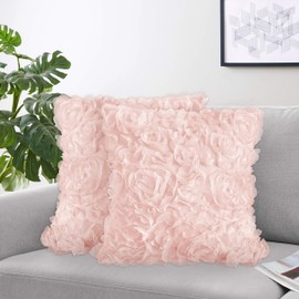 Sweet Jojo Designs Pink Floral Rose Decorative Accent Throw Pillows - Set of 2 - Solid Light Blush Flower Luxurious Elegant Princess Vintage Boho Shabby Chic Luxury Glam High End Ruffle Roses