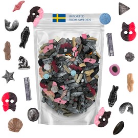 Swedish Licorice Mix – 1 lb. Assortment Bag with fan-favorite candies such as Bubs' Raspberry Licorice Skull, Ahlgrens Bilar, Tyrkisk Peber, Djungelvrål, and more! Chewy, flavorful, and imported from Sweden – packed in a Svenska Imports bag.