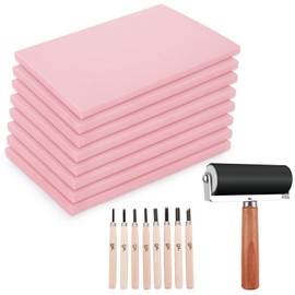 FVIEXE 8PCS 4x6 Inch Linoleum Carving Blocks for Printmaking, Rubber Linocut Block Stamp Making Kit with Wood Carving Tools and Rubber Brayer Roller, Soft Stamp Carving Kit for DIY Crafts