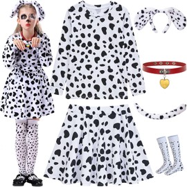 ZeroShop Dalmatian Costume Kids,101 Days of School Outfit Clothes Shirt Dress Tutu for Girls Ears Headband Socks Accessories,4