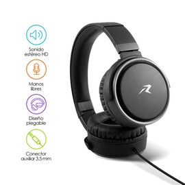 Redlemon Audífonos Alámbricos Tipo Diadema Plegables con Aislamiento de Ruido Externo, Sonido High Definition, Manos Libres, Cable Auxiliar 3.5mm