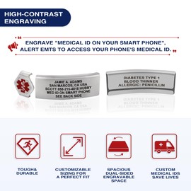 Divoti Divoti Custom Dual-Sided Engraved Silicone Medical Alert ID Wristband w/Security Clasp & Trim-to-Fit Soft White Silicone Band w/Security Clasp - 14MM Brushed Stainless/Red
