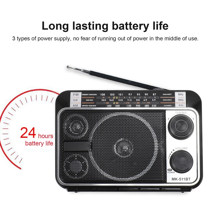 Portable Shortwave Radio FM AM SW Bluetooth 5.0 Multifunction Multi