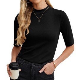 PrinStory Women's Mock Neck Turtleneck Shirts Tunic Tops Black Blouse for Women US S Black