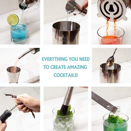 Bar Social Bartender Cocktail Kit â Bartender Accessories Tools for Drinks â Set of 10 Bar Mixer Set â Complete Cocktail Mixing Set with Bamboo Stand â Drink Making Kit(Light Walnut)