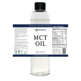 Pure MCT Oil, Carrier Oil, Massage Oil, Hydrating Oil, Hair Oil, Food and Therapeutic Grade, 8 Oz