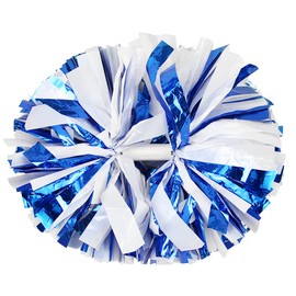 Hooshing 2 Pack Cheerleading Pom Poms Blue and White with Baton Handle for Team Spirit Sports Dance Cheering Kids Adults