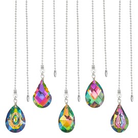 BENECREAT 5 Styles Crystal Ceiling Fan Pull Chain, Rainbow Teardrop Fan Dangles Suncather Extension Chain Lamp Decorative Chain with Connector for Fan, Table Lamp Decor