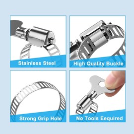 QINALO 15 pcs Mixed Pack 304 Stainless Steel Hose Clamps, Adjustable Thumb Screw Key Type Clamps, (6-12mm, 13-19mm, 18-32mm,5 pcs each), Great for plumbing, automotive and mechanical applications