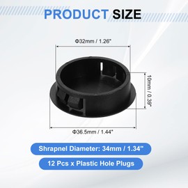 sourcing map 12Pcs Plastic Hole Plugs, 32mm(1-1/4") Flush Type Panel Plugs, Round Snap Knockout Locking Plugs for Furniture Insert End Caps Panels, Black
