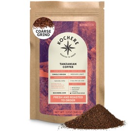 Tanzanian Peaberry Coffee Ground - Single Origin Medium Light Roast, Roasted To Order Ground Coffee Specialty Grade, Fair Trade and Non-GMO, Floral and Fruity Notes - 12 oz