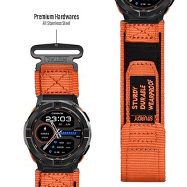 IDW13, IDW16, IDW17, IDW19, IDW21, IDW23, IDW25, IDW26 Smartwatch Bands, 22mm Rugged Nylon Sports Strap with Woven Loop Design Compatible with IDW13, IDW16, IDW17, IDW19, IDW21, IDW23, IDW25, IDW26 Smartwatch (Orange)