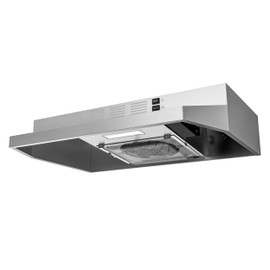 FIREGAS 24 inch Range Hood Under Cabinet, 300CFM Ducted/Ductless Convertible Kithen Hood in Stainless Steel with 2 watt LED Light and Filter, 2 fan speeds, hassle-free installation
