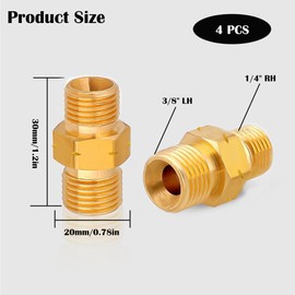 Brass Gas Hose Connector Double Nipple DN8 X DN10, 1/4 Inch Right to 3/8 Inch Left AG Double Nipple Coupling Propane Acetylene Gas Hose Male Thread Propane Acetylene Coupling Hose Brass Pack of 4