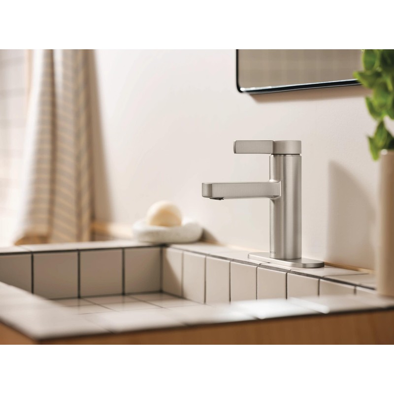 Moen Beric Spot Resist Nickel Modern One-Handle Single Hole Bathroom