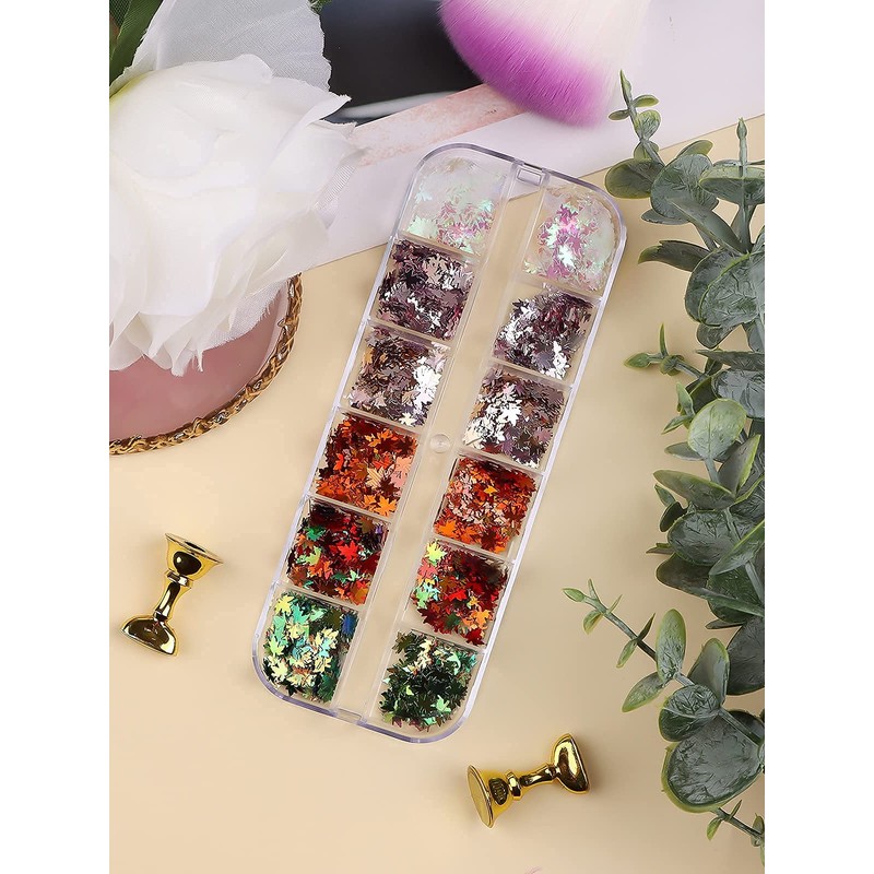 EBANKU Fallen Maple Leaf Nail Art Sequins, Autumn Nails Art