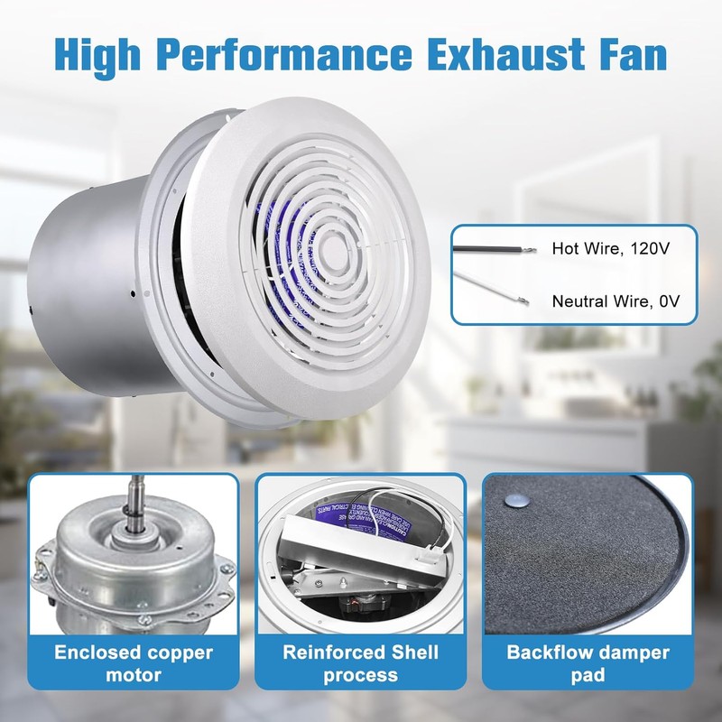 V2262-50 7 Inch Bathroom Exhaust Fan, 50 CFM Ceiling Exhaust