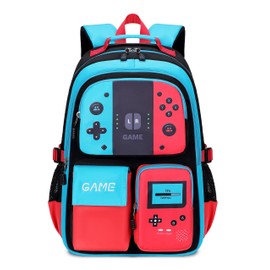 BLUWEI Kids Backpack Boys 18in Cool Luminous Game Bookbag Elementary Teens School Bag Age 6-12 Compartments (1Blue)