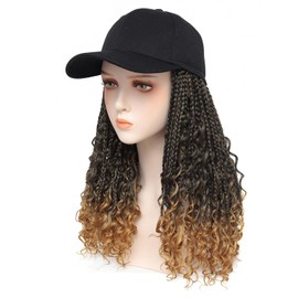 Goddess Box Braids Braiding Hair Baseball Cap Hat Wig Bohemian Curly Ends Box Braids Hat with Braided Hair Extensions for Black White Women Synthetic Braids Hat Wig with Hair Attached (16inch, T27)