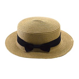 CLARAH gh170312201 Kids Straw Hat, Girls, Hat, Ribbon, Folding, Includes Chin Strap, UV Protection, Sun Protection, Khaki