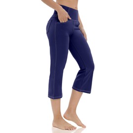 VEAARDAMYE Women's Yoga Capri Pants High Waist Capri Leggings with Pockets Tummy Control Crop Pants Straight Leg 21" (Capri Navy Blue S)