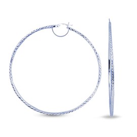 925 Sterling Silver LARGE Diamond-Cut Hoop Earrings Italian Design Click-Top for Women 60 MM