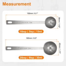 sourcing map 2pcs Single Measuring Spoon Set 1tbsp (15ml) / 2tbsp (30ml) Teaspoon/Tablespoon 304 Stainless Steel Single Tiny Square Bowl Measuring Spoon Long Handle Measure Scoop, Silver