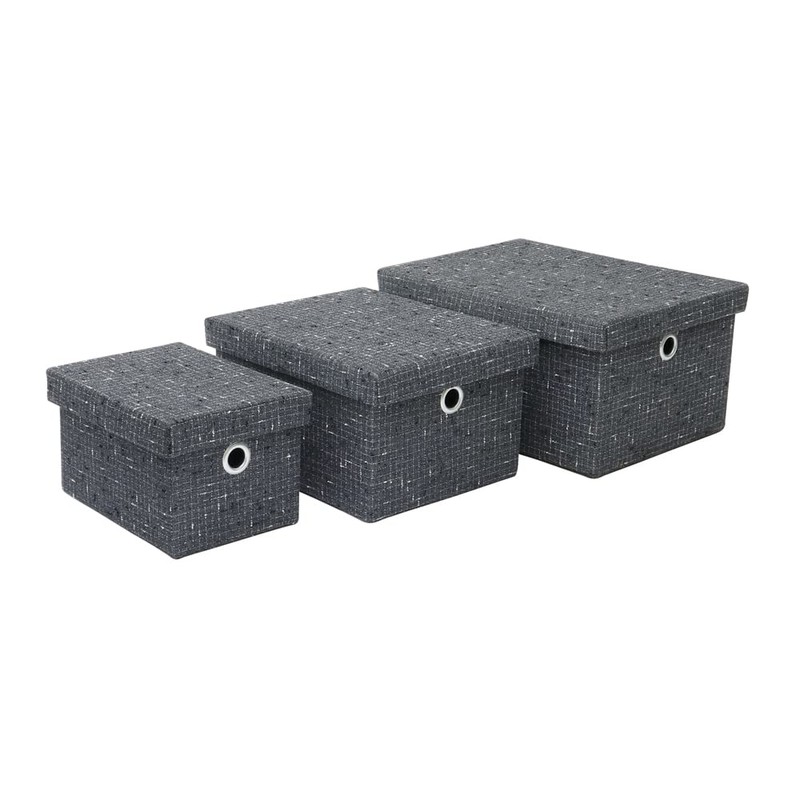 JVL Shadow Rectangular Fabric Storage Baskets with Lids, Set of