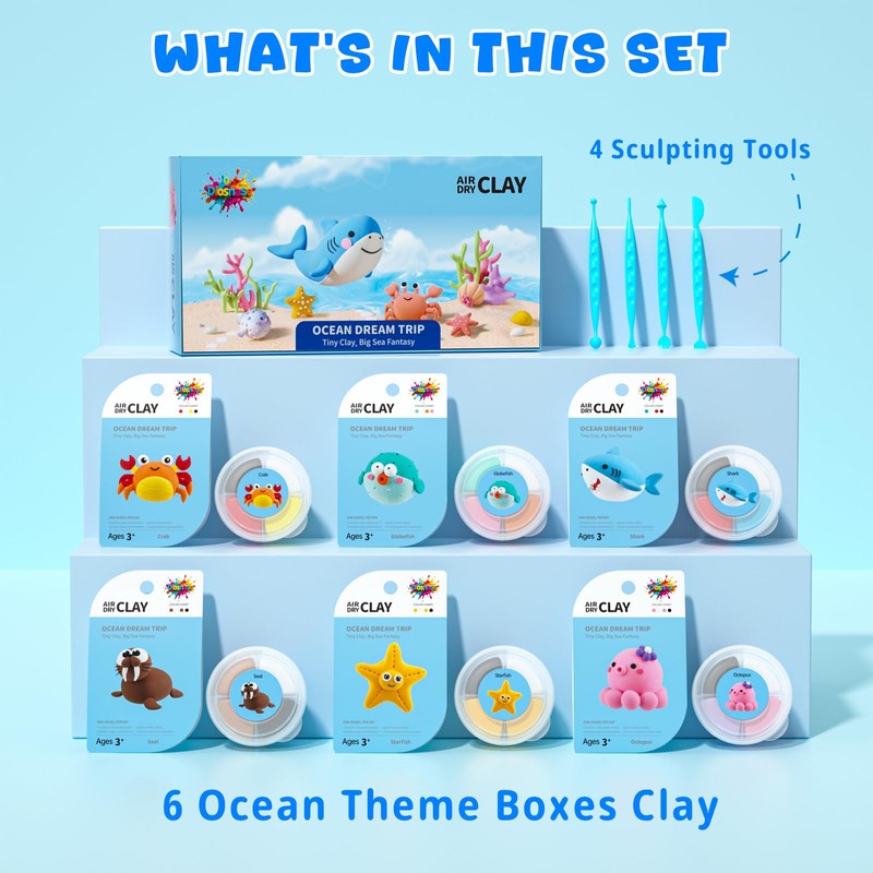 Air Dry Clay for Kids - 6 Ocean Themed Modeling