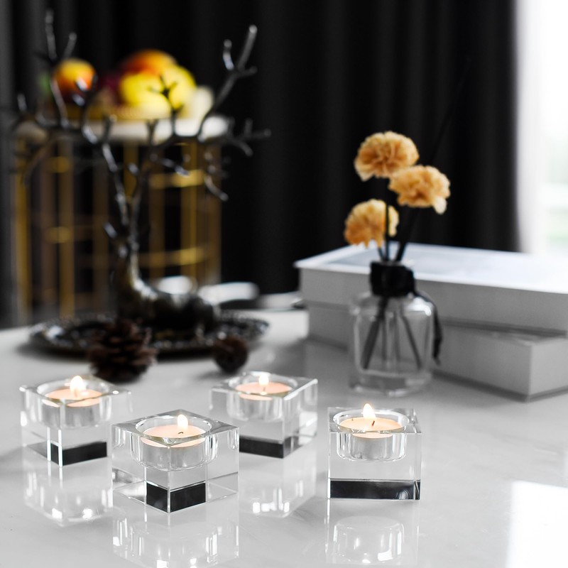 DONOUCLS Home Crystal Tealight Candle Holders Pack of 4, 1.5